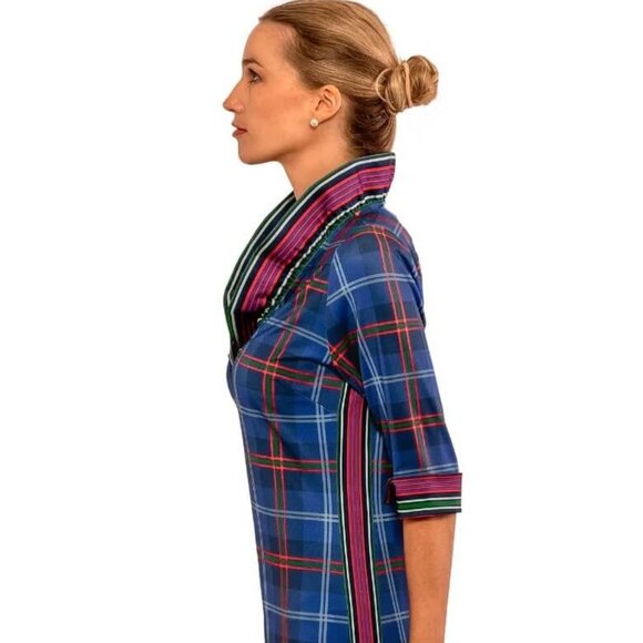 Gretchen Scott Plaid Ruffle Neck Middleton plaid dress -Size XS - NWT - Picture 6 of 8